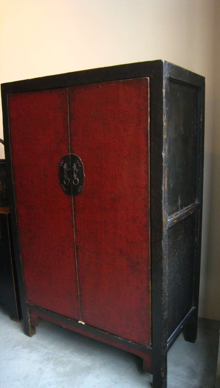 19th Century Chinese Red and Black Lacquer Cabinet