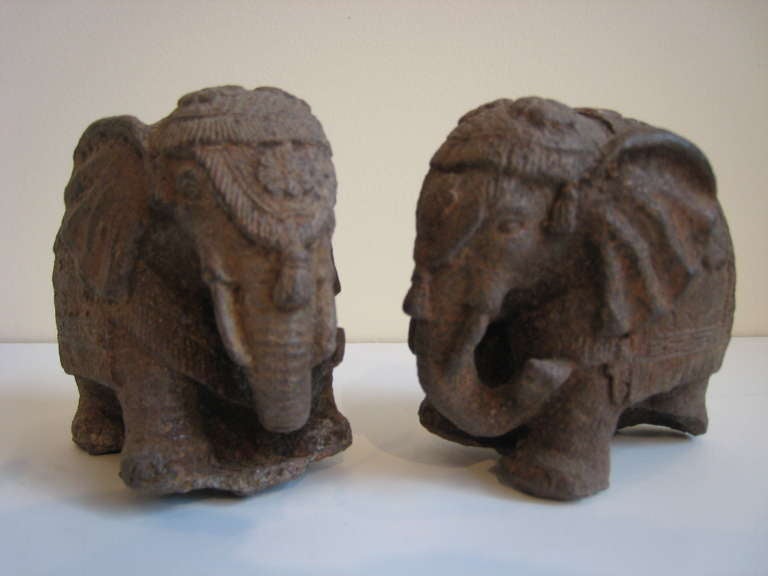 Chinese Pair of Antique Cast Iron Elephants