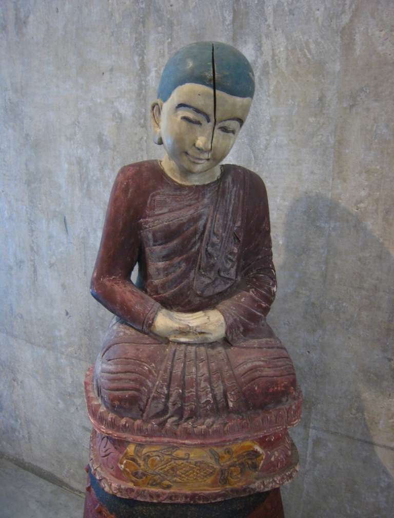 A sweet and serene Burmese seated monk with original paint. Beautifully carved.
Burma, c. 1930.
BH333
a b h a y a 