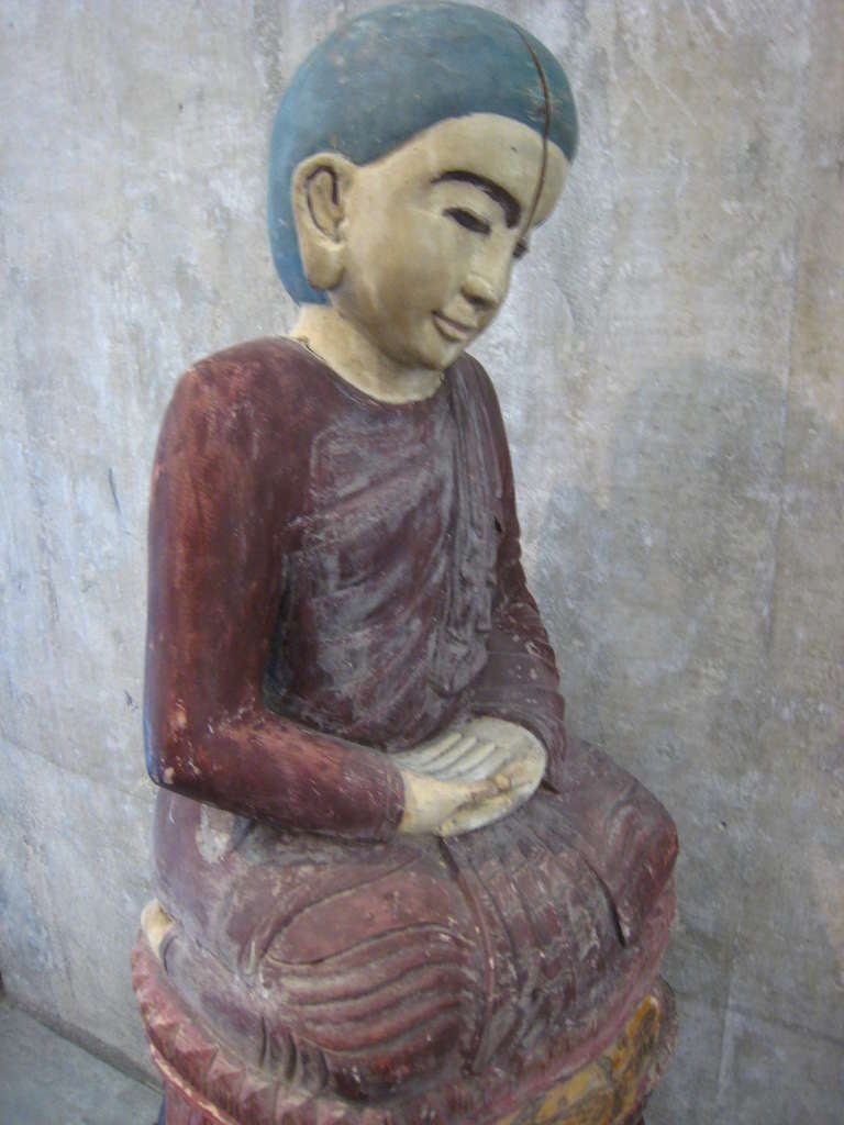 Teak Burmese Seated Monk