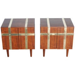 Pair of Heritage Walnut and Brass Nightstands