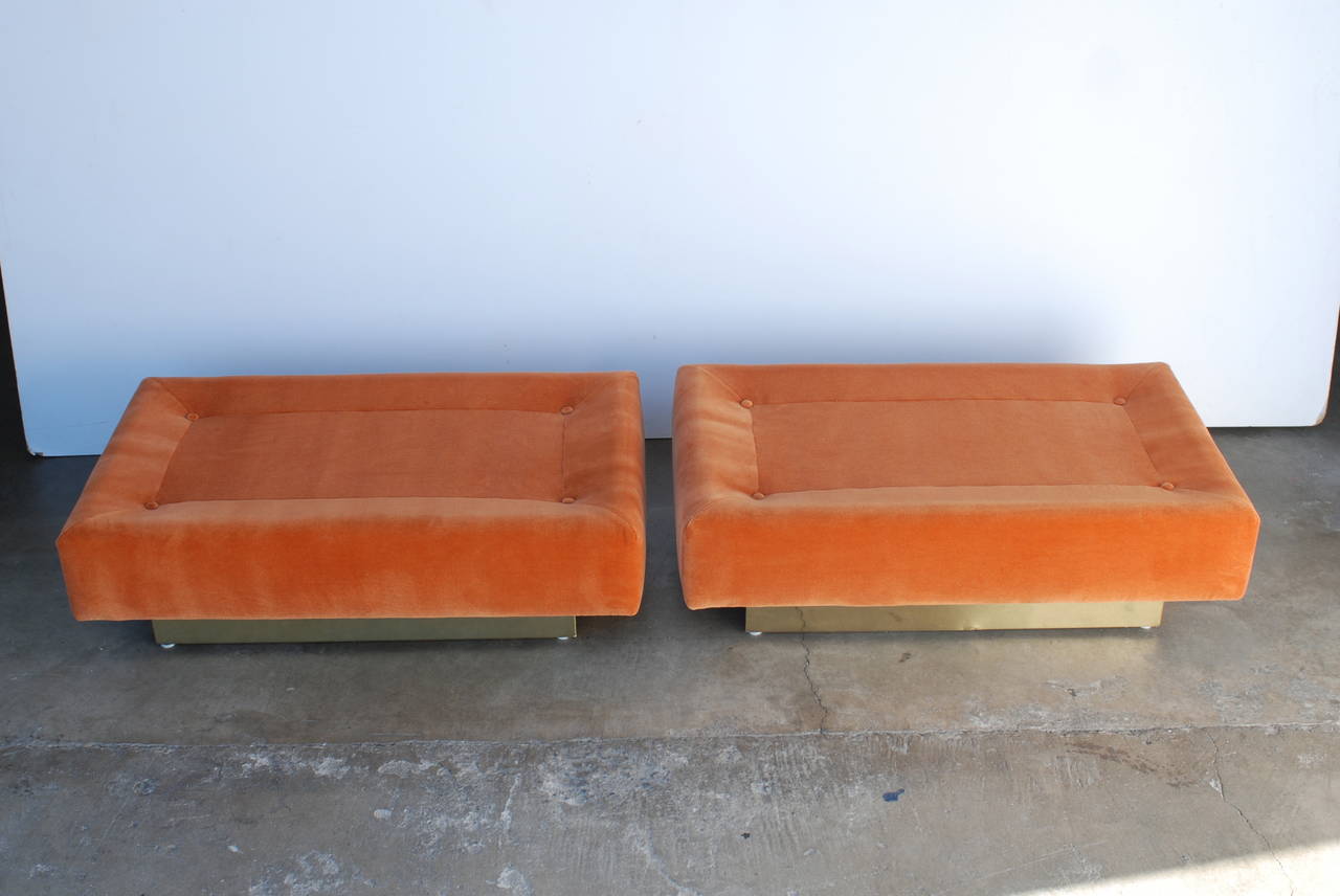Pair of Orange and Brass Ottomans 4