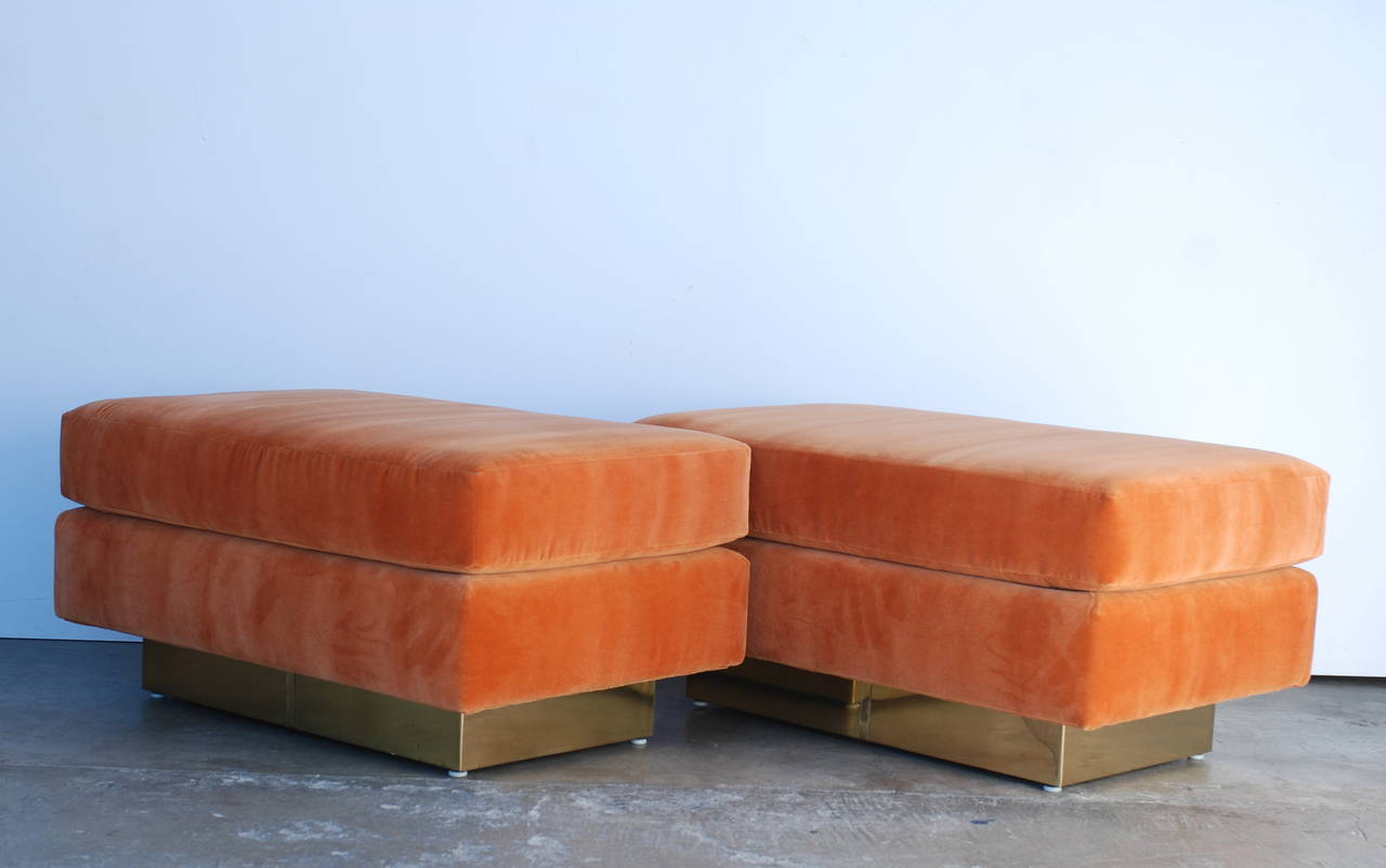 Pair of Orange and Brass Ottomans 2