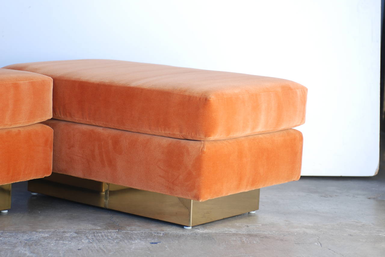 Pair of Orange and Brass Ottomans 3