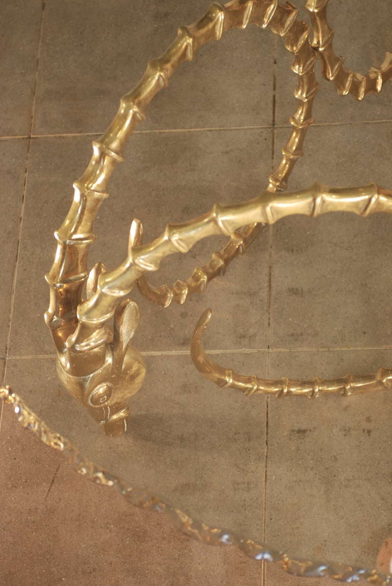 Mid-Century Modern Spectacular Rare Three Ibex Ram Gazelle Solid Brass Dining Table