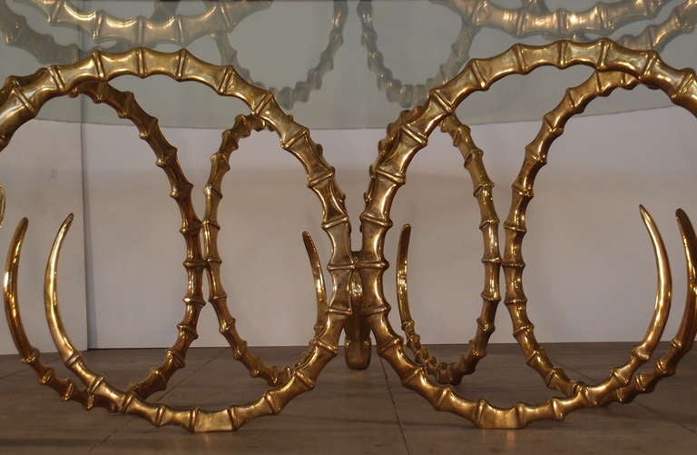 Spectacular Rare Three Ibex Ram Gazelle Solid Brass Dining Table 4