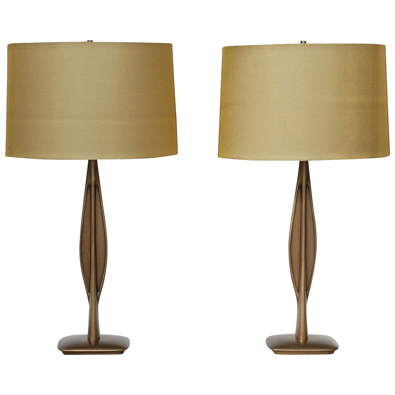 Pair of Laurel Table Lamps in Burnished Brass