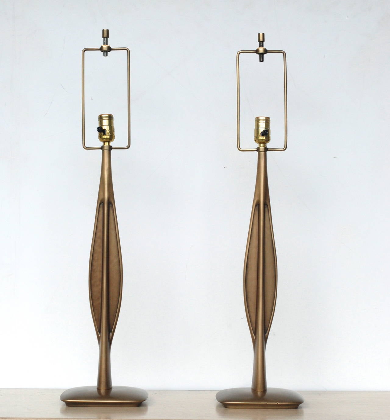American Pair of Laurel Table Lamps in Burnished Brass