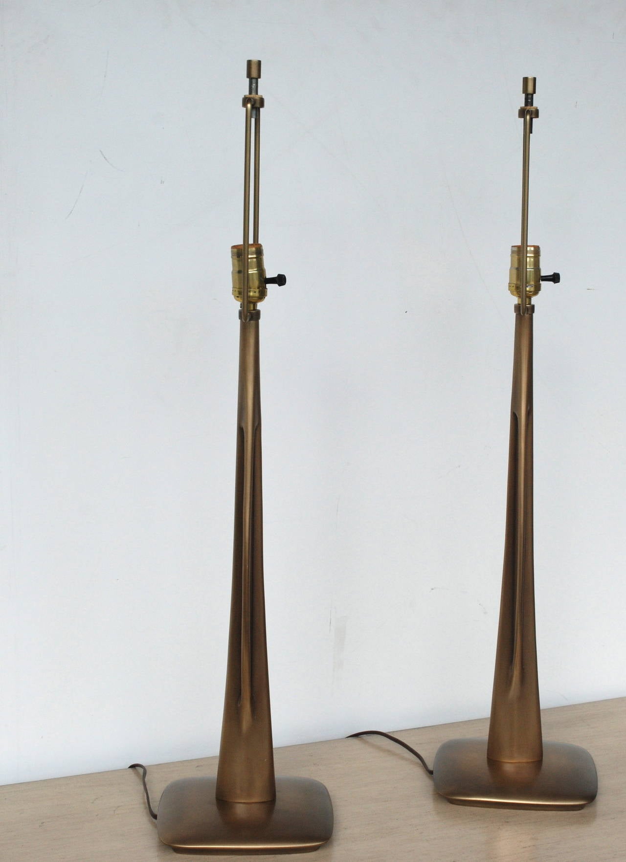 20th Century Pair of Laurel Table Lamps in Burnished Brass