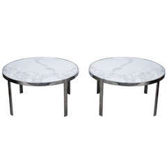Marble and Chrome Side Tables with Grommets