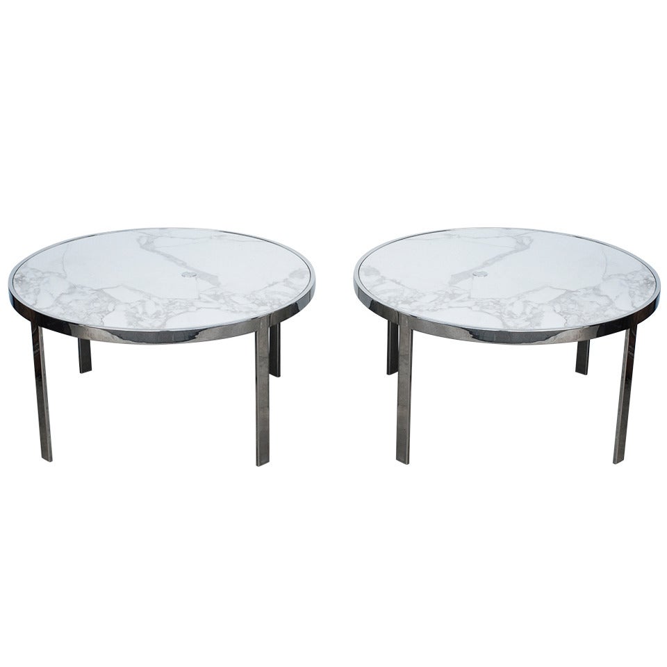 Marble and Chrome Side Tables with Grommets