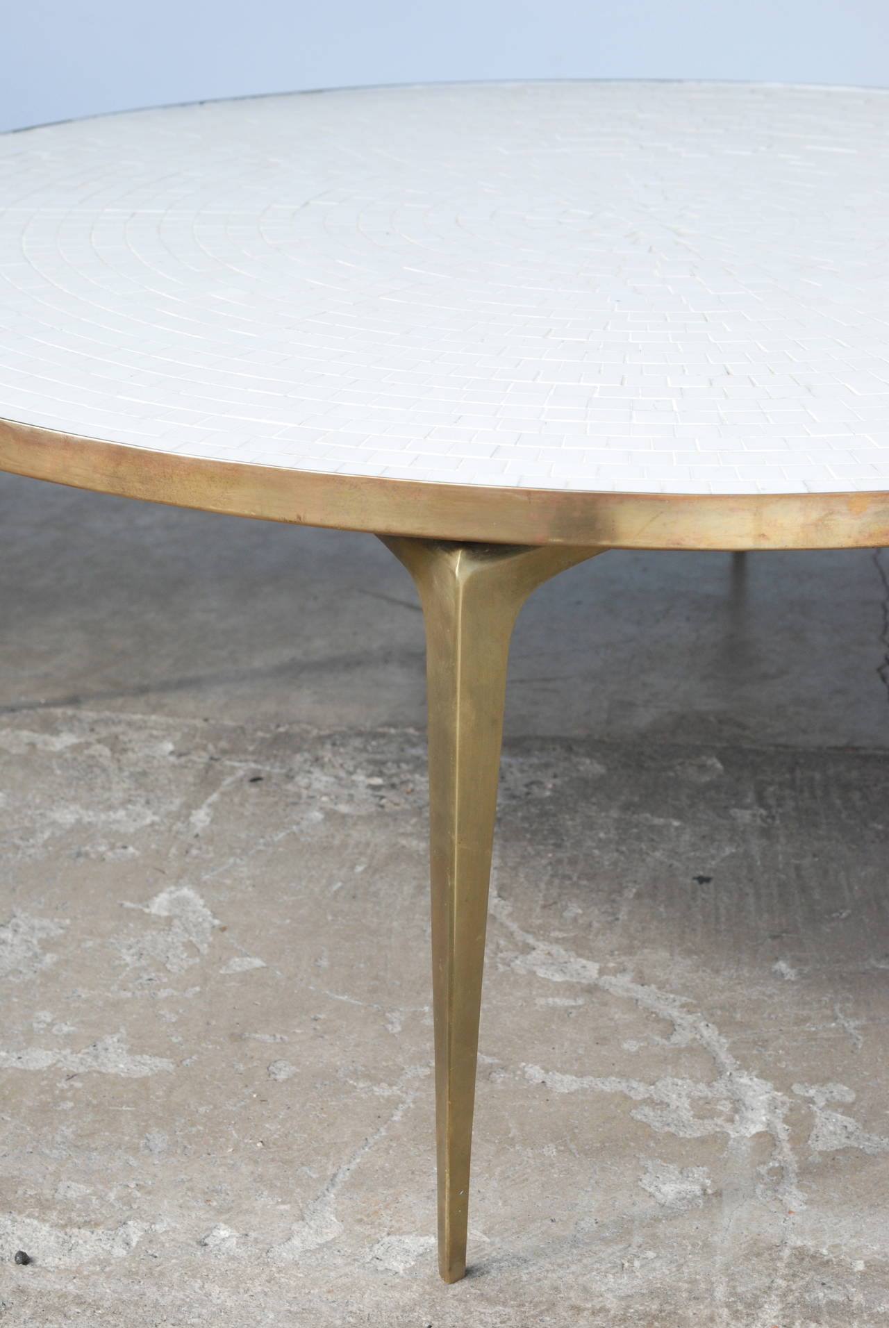 Round Brass and White Mosaic Coffee Table 1