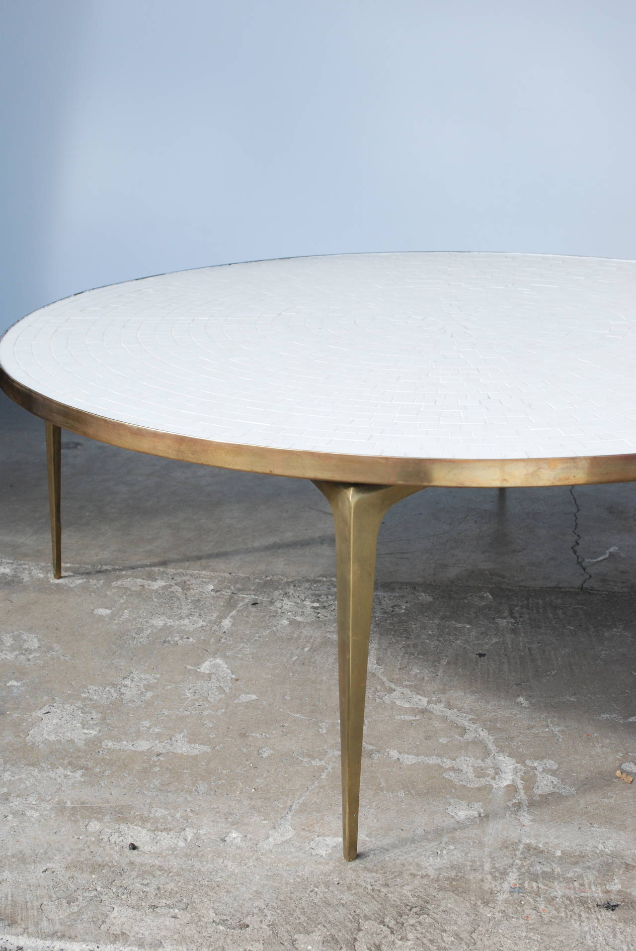Round Brass and White Mosaic Coffee Table 2