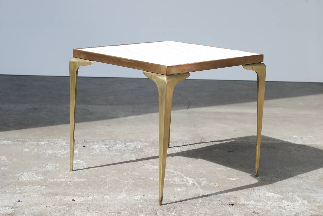 Square White Mosaic and Brass Side Table 1