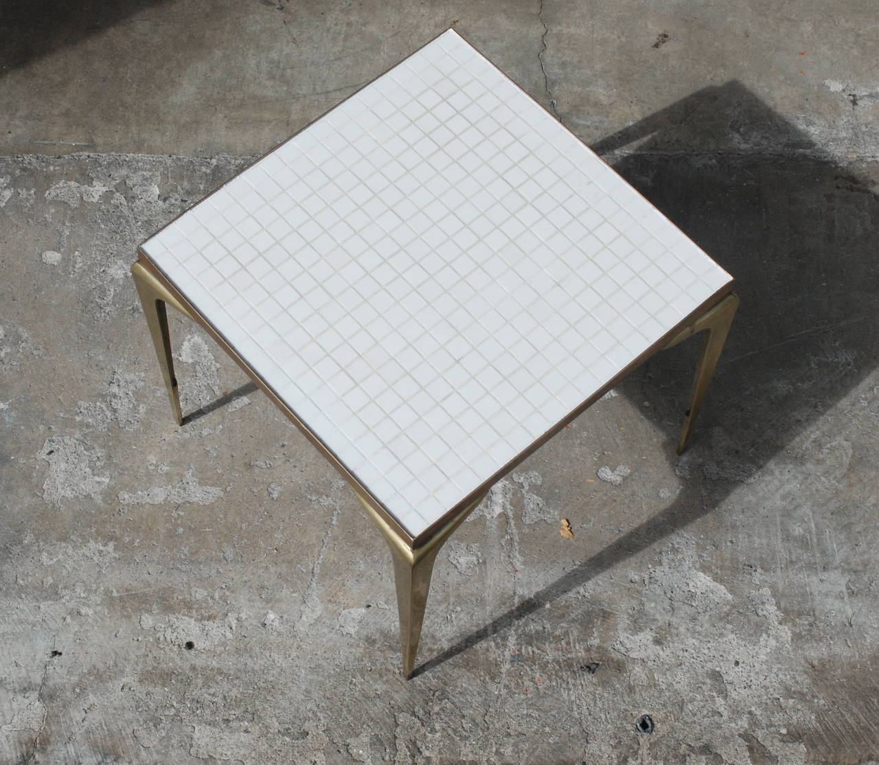 Square White Mosaic and Brass Side Table 3