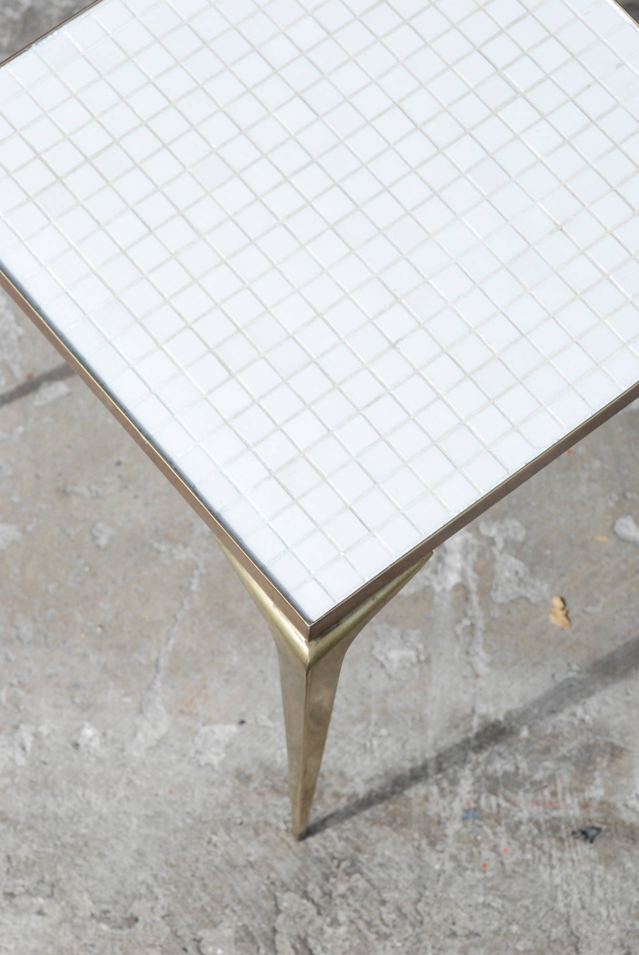 Square White Mosaic and Brass Side Table 4