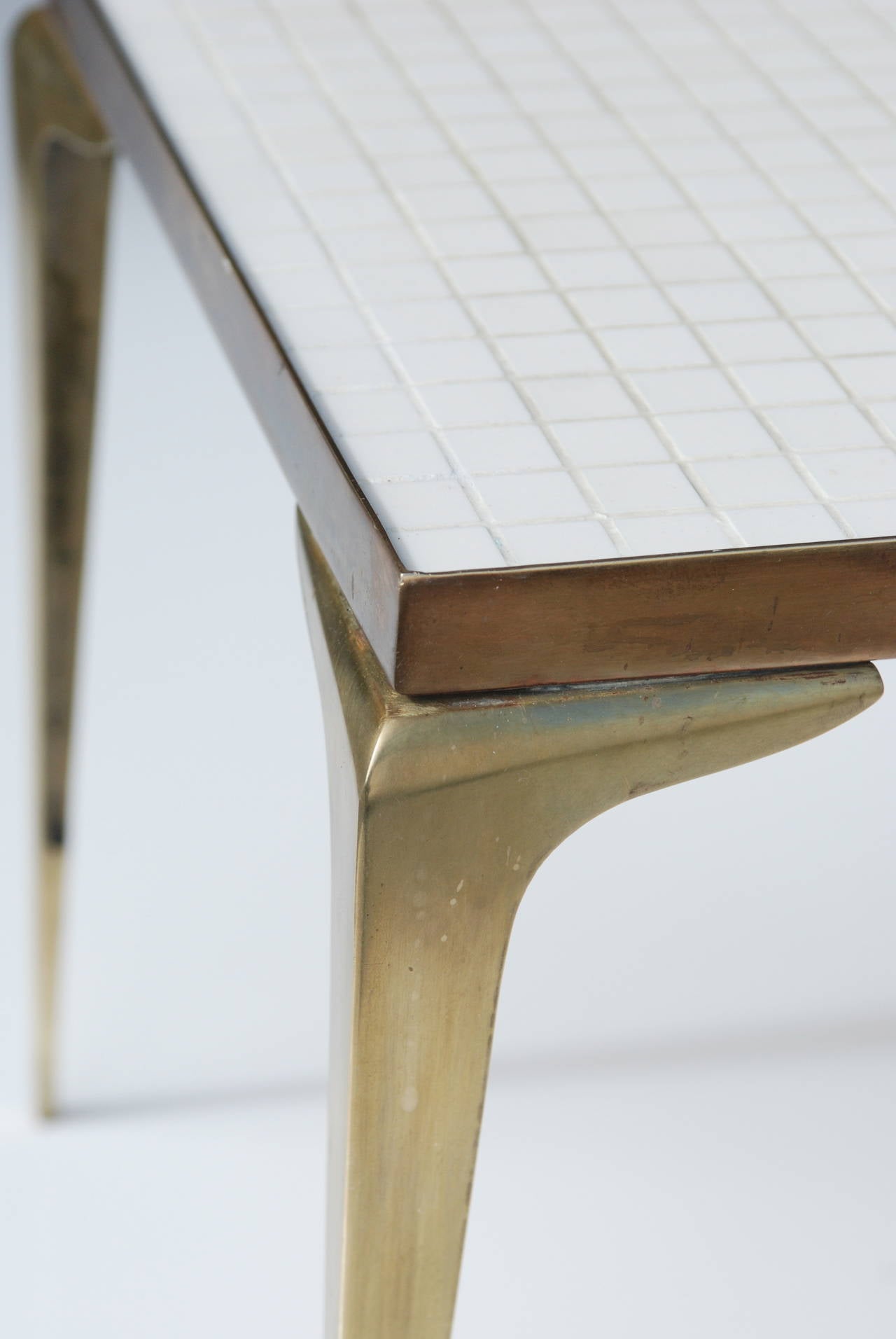 Square White Mosaic and Brass Side Table 5