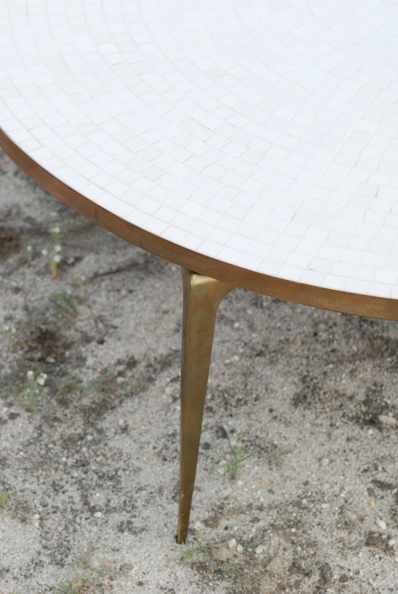 Round Brass and White Mosaic Coffee Table 3