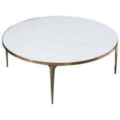 Round Brass and White Mosaic Coffee Table