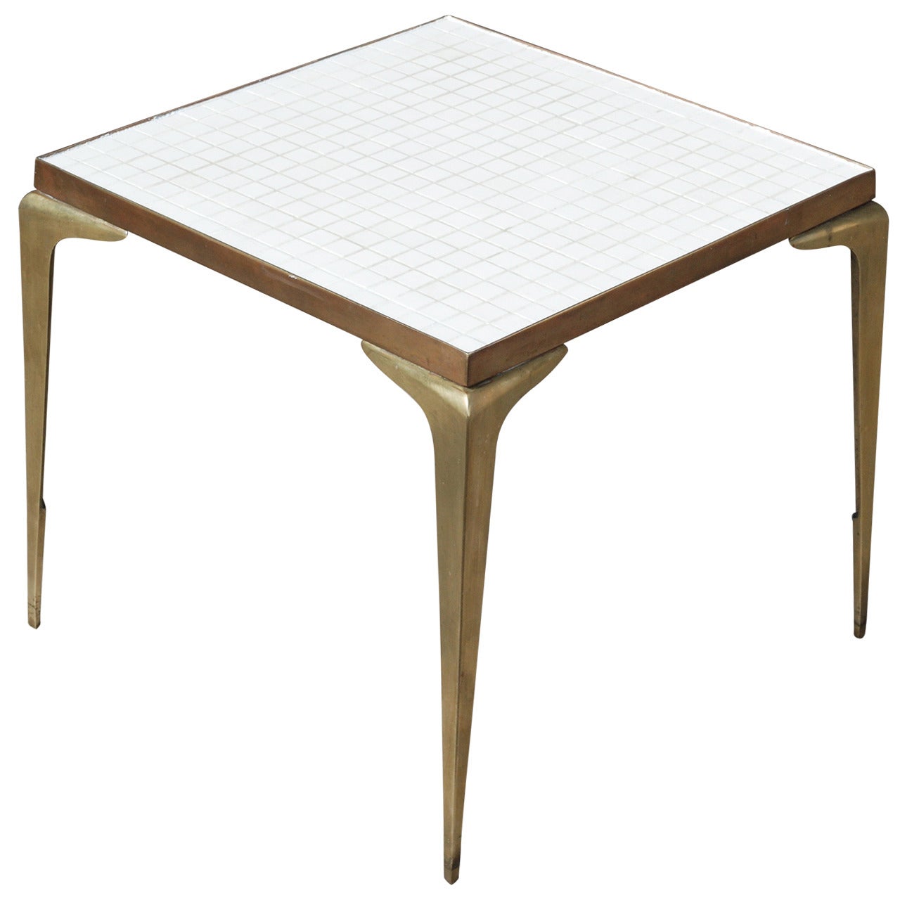 Square White Mosaic and Brass Side Table