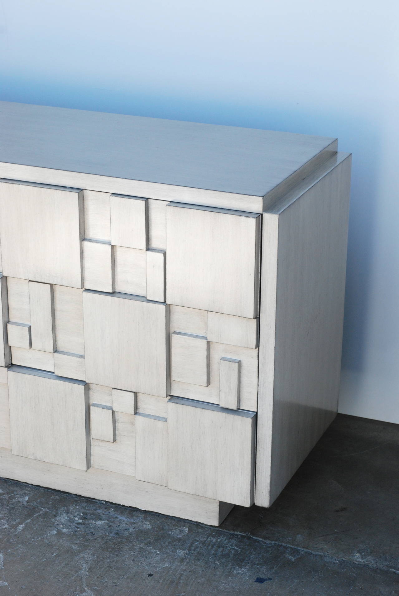 American Brutalist Cubist Style Dresser by Lane in Driftwood Finish