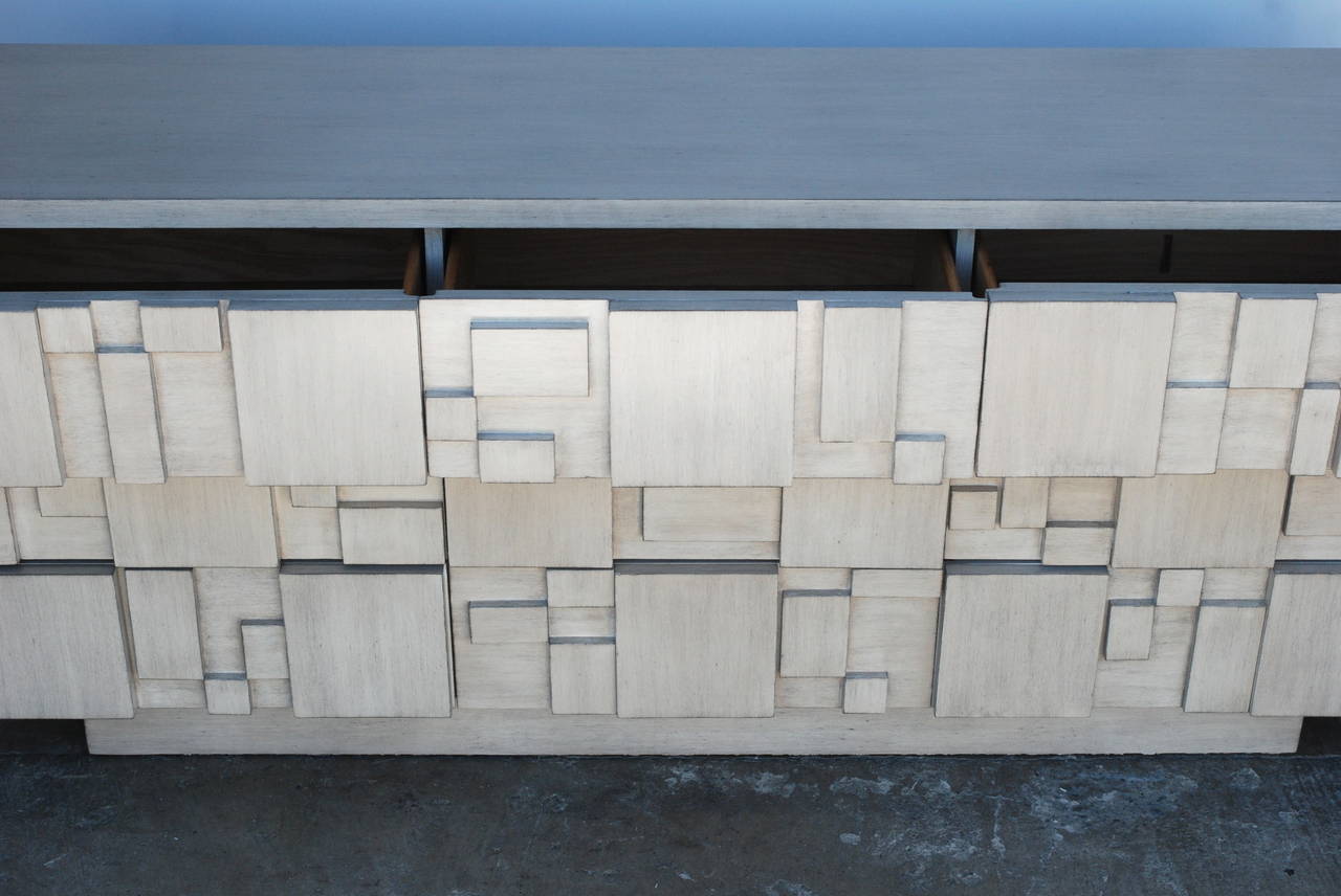 Brutalist Cubist Style Dresser by Lane in Driftwood Finish 5