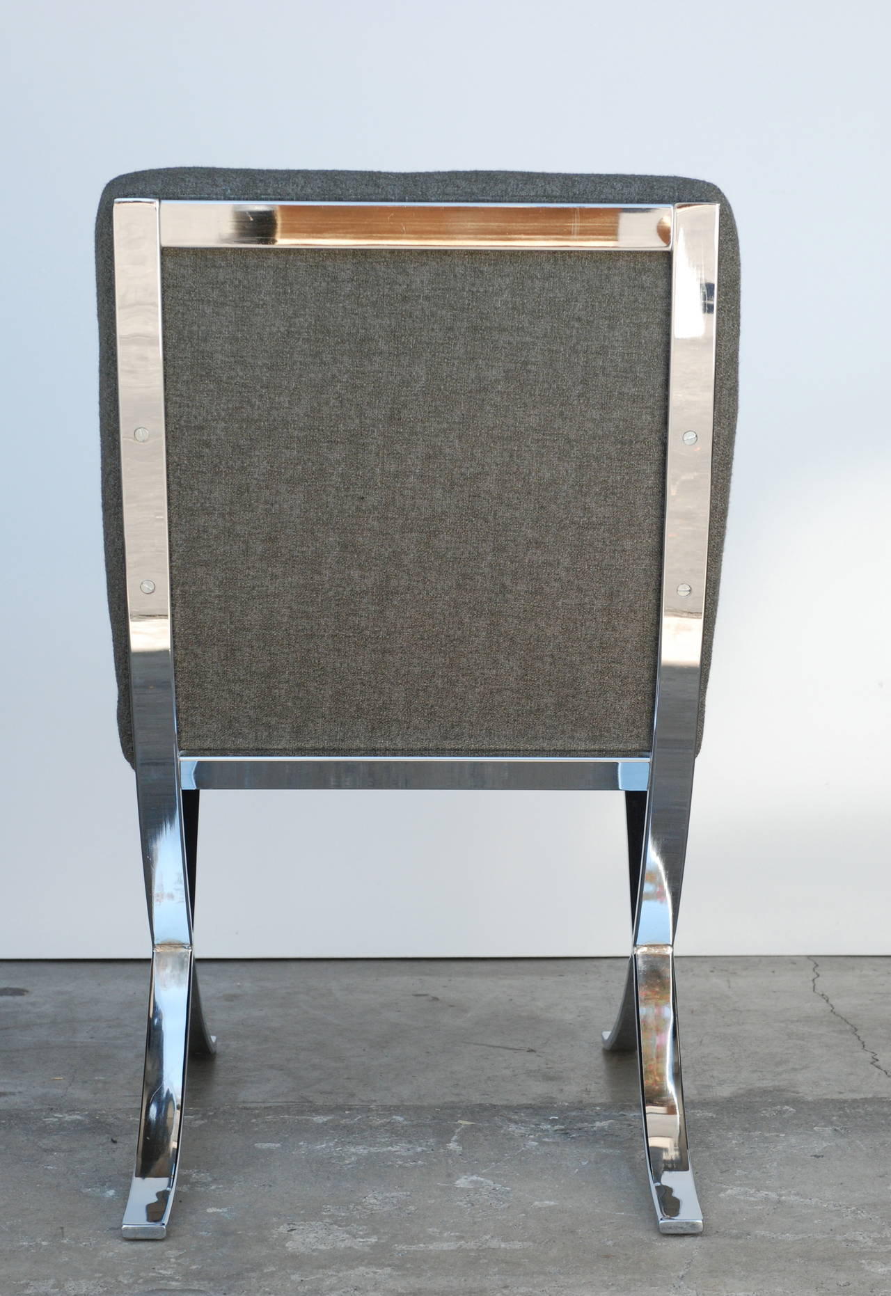 grey fabric and chrome dining chairs