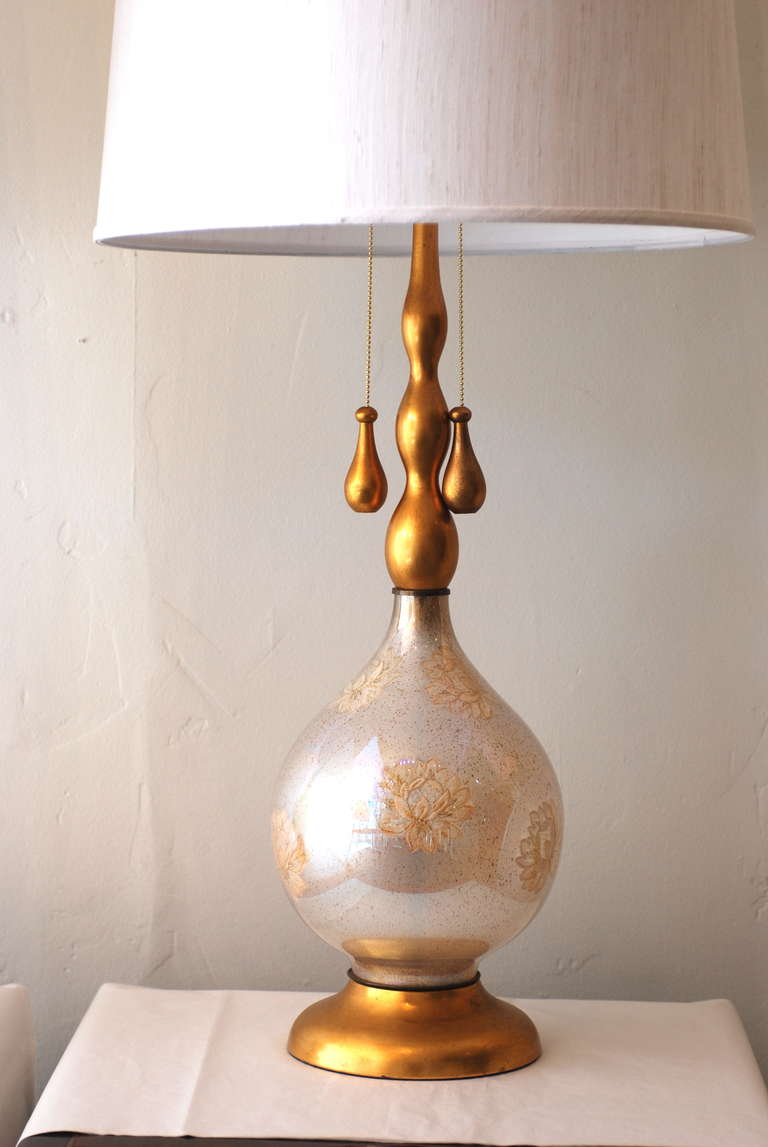 Monumental Pair of White and Gold Glass Table Lamps In Excellent Condition In Palm Springs, CA