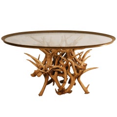 Vintage Antler Coffee Table With Brass and Glass Top