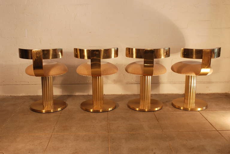 Mid-Century Modern Set of Four Klismos Swivel Brass stools