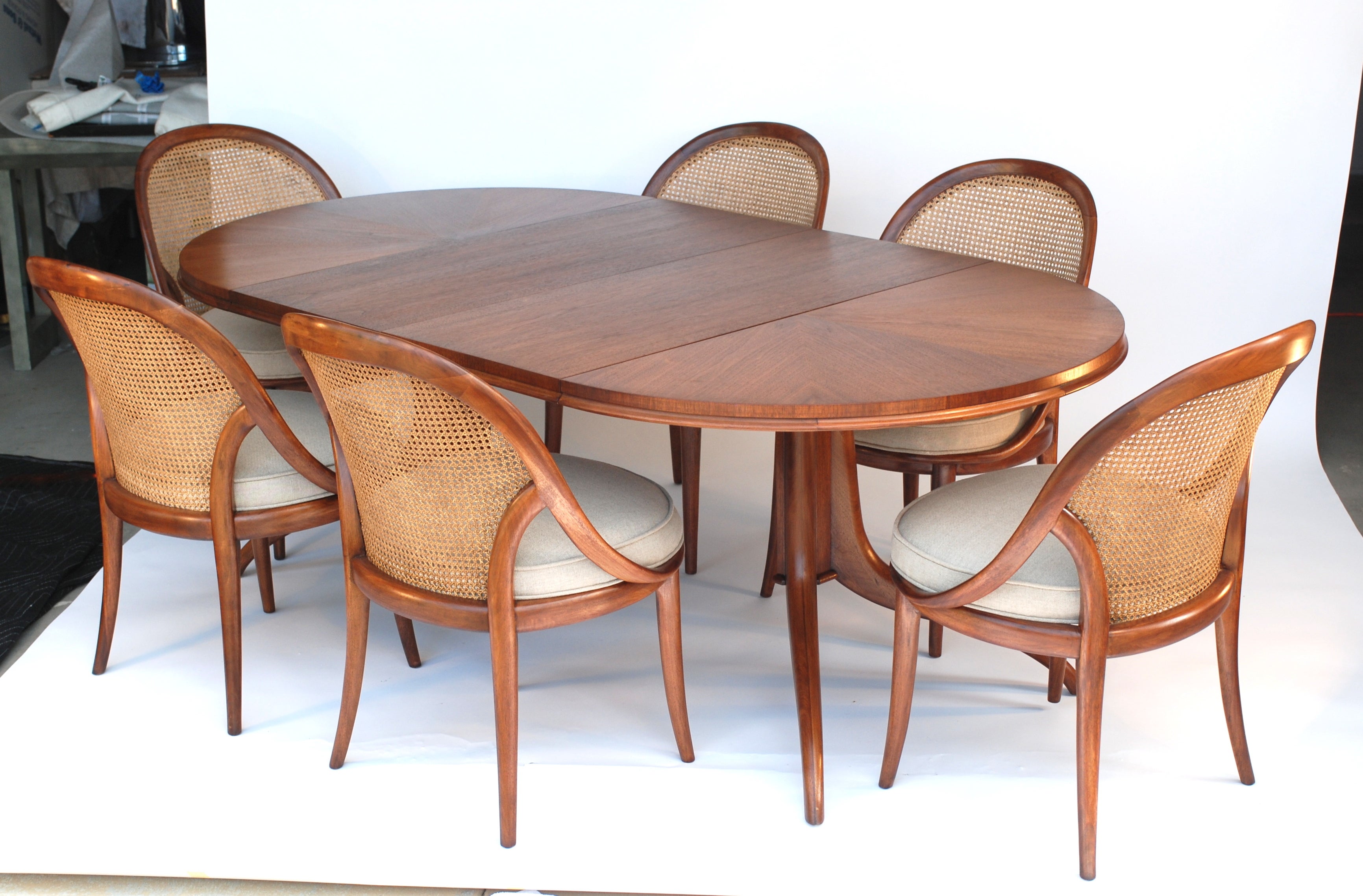 Walnut Dining Set of Six Chairs and Extension Table by Widdicomb
