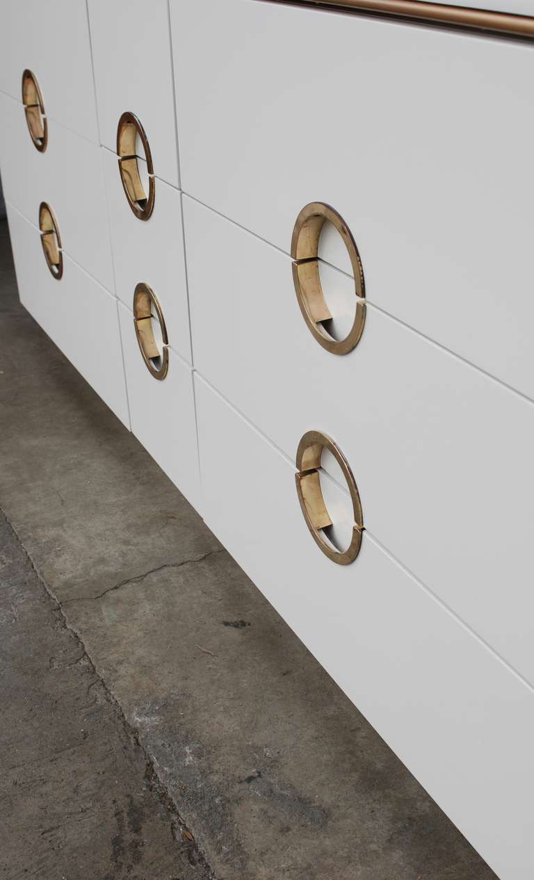 Mid-Century Modern 1970s Era Brass and Bone White Dresser Gucci Style by Mount Airy