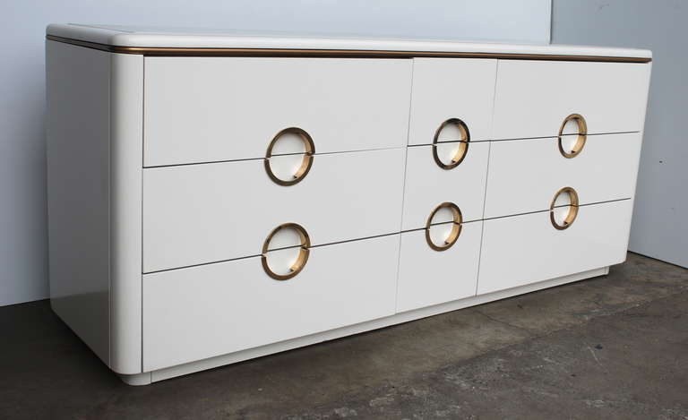 1970s Era Brass and Bone White Dresser Gucci Style by Mount Airy In Excellent Condition In Palm Springs, CA
