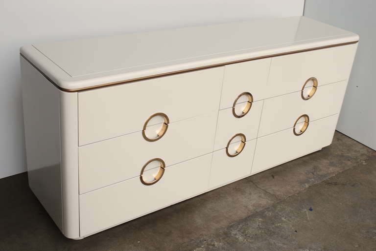 1970s Era Brass and Bone White Dresser Gucci Style by Mount Airy 1