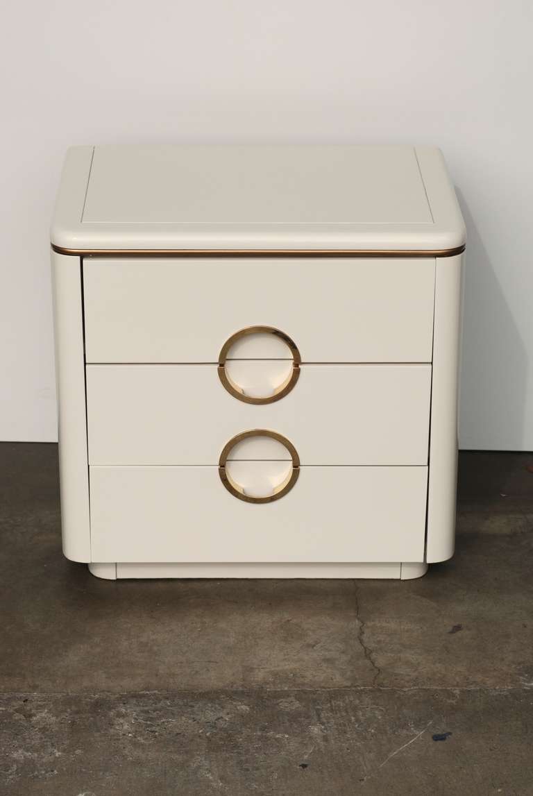 Mid-Century Modern 1970s Era Brass and Bone White Nightstand Gucci Style by Mount Airy