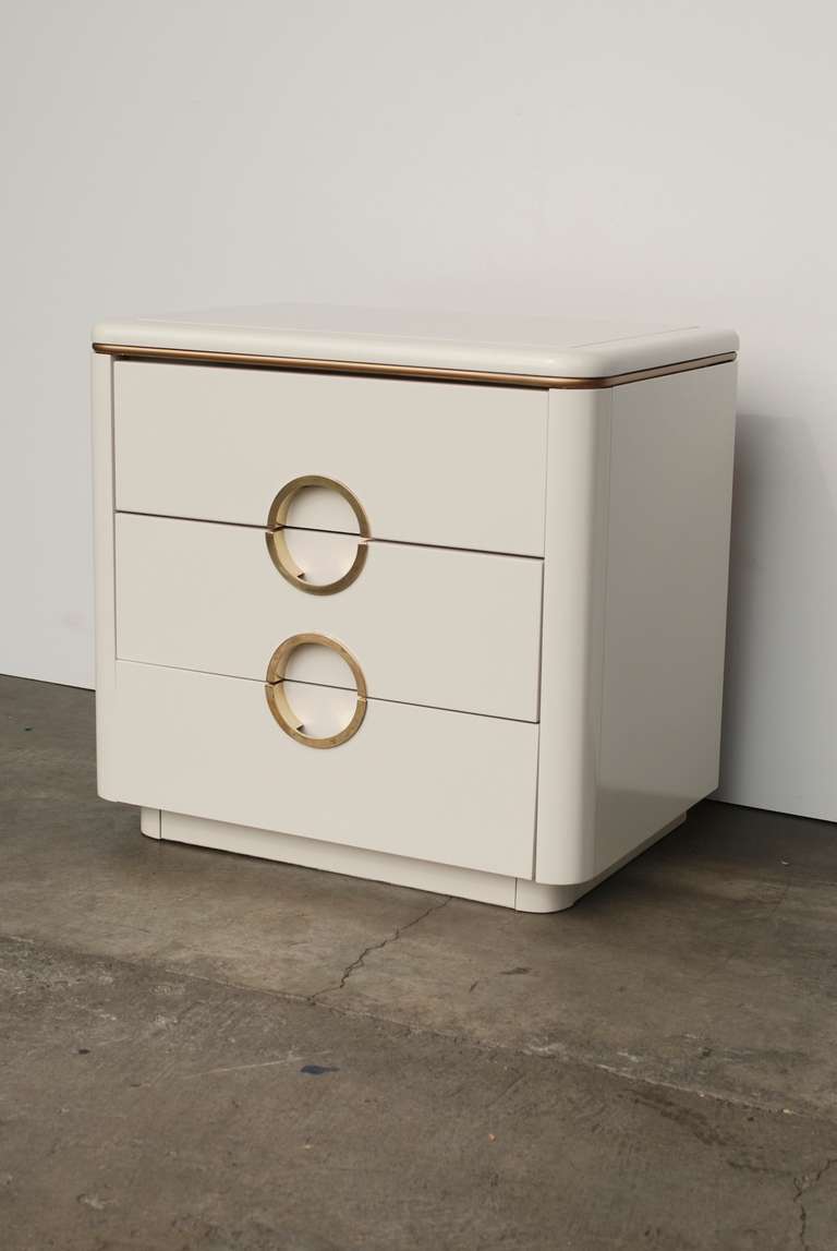 American 1970s Era Brass and Bone White Nightstand Gucci Style by Mount Airy