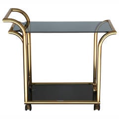 Modernist Italian Brass and Smoked Glass Bar Cart