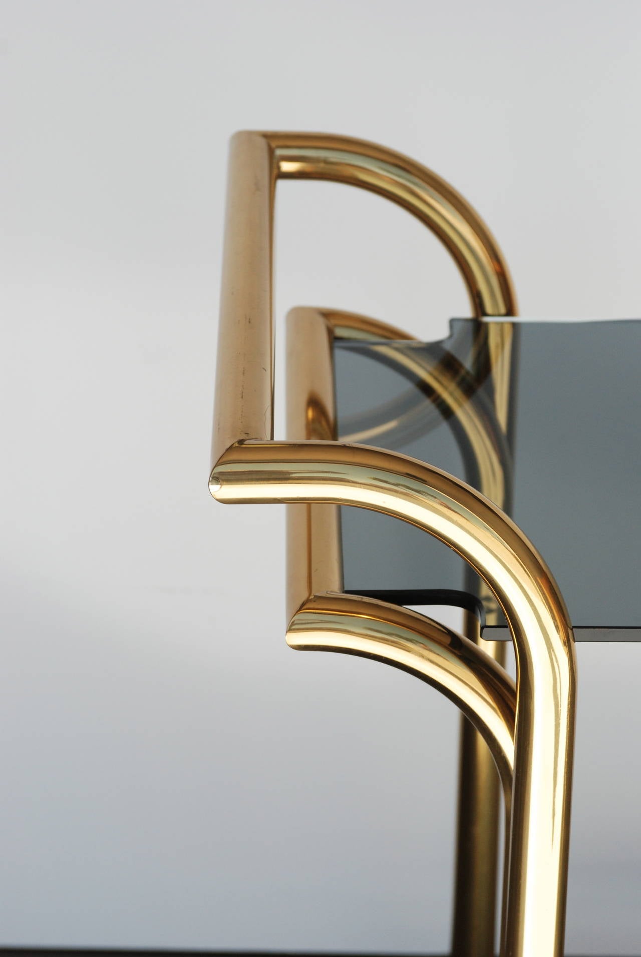 Modernist Italian Brass and Smoked Glass Bar Cart 3