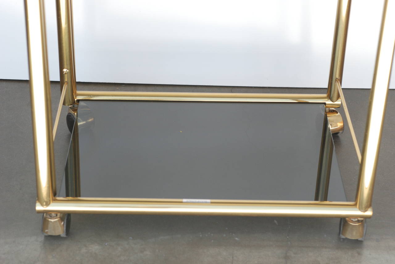 Modernist Italian Brass and Smoked Glass Bar Cart 4