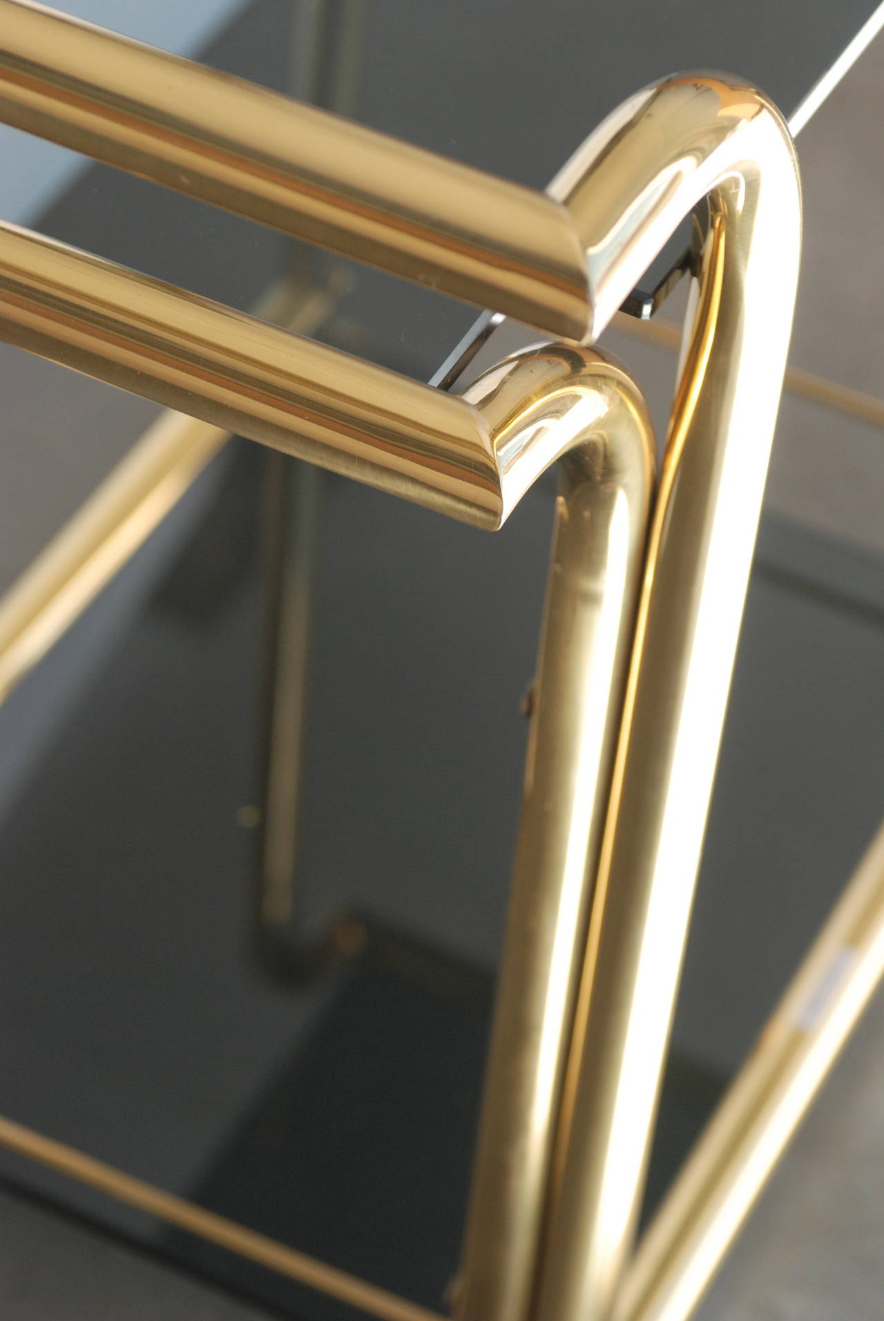 Modernist Italian Brass and Smoked Glass Bar Cart 2