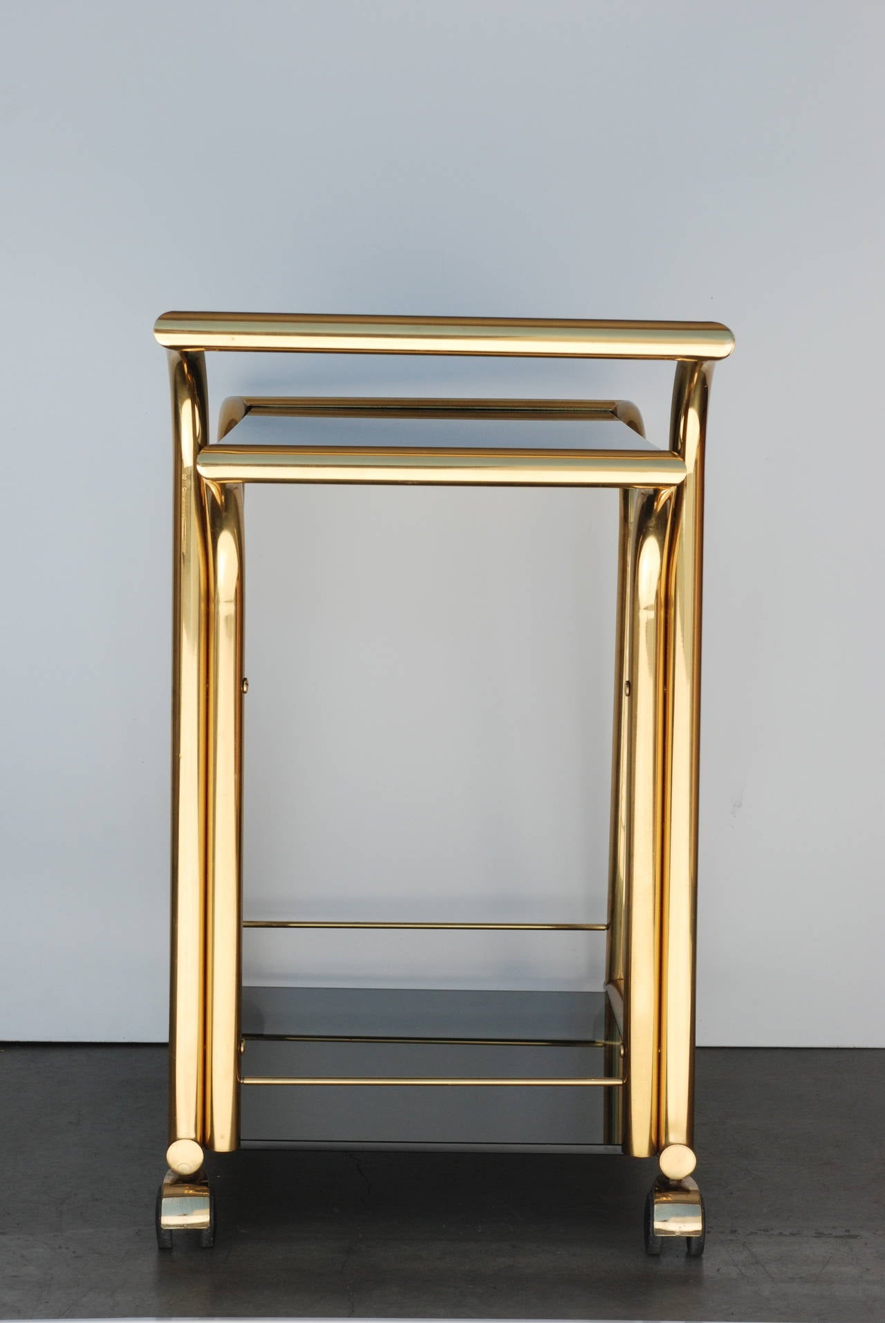Mid-Century Modern Modernist Italian Brass and Smoked Glass Bar Cart