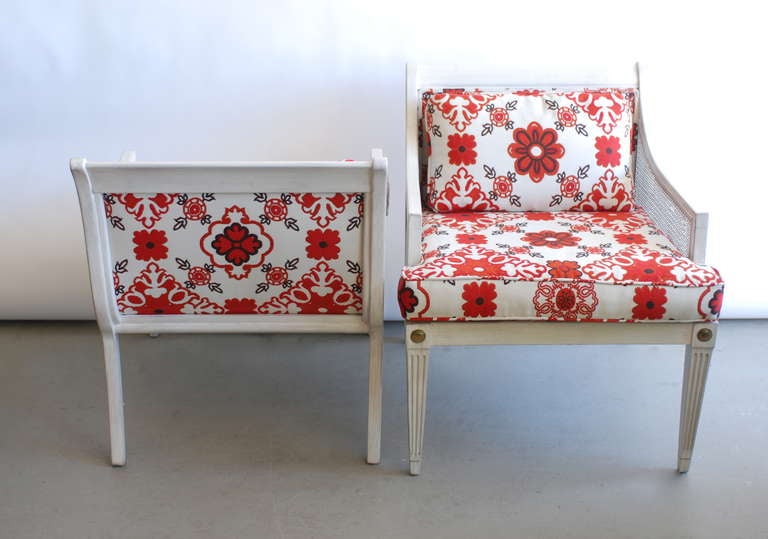 These charming chairs have been recovered in a suzani fabric. 
