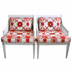Retro Pair of Painted Cane Chairs