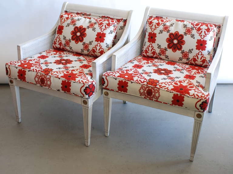 Mid-Century Modern Pair of Painted Cane Chairs