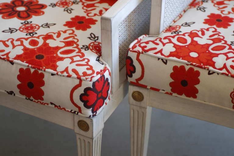 Wood Pair of Painted Cane Chairs
