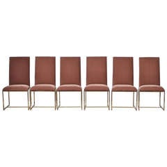 Set of Six Milo Baughman Style Brass High Back Dining Chairs