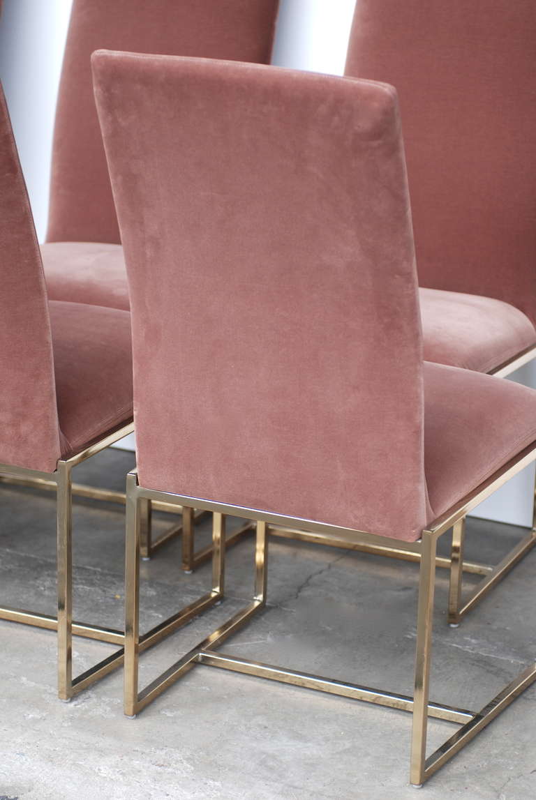 Set Of Six Milo Baughman Style Brass High Back Dining Chairs At 1stdibs Mid Century Modern Set Of Six Milo Baughman Style Brass High Back Dining Chairs For