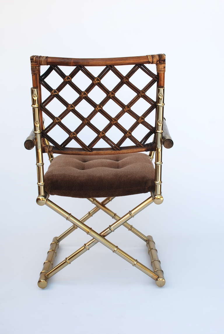 Set of Four Faux Bamboo Brass and Rattan Directors Chairs  2