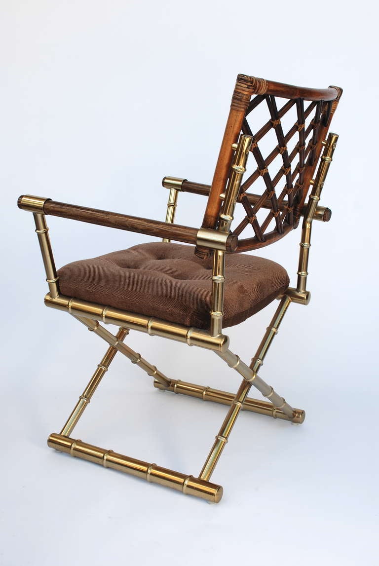 Set of Four Faux Bamboo Brass and Rattan Directors Chairs  3