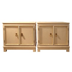 Mastercraft Faux Leather and Brass Bedside Tables Nightstands